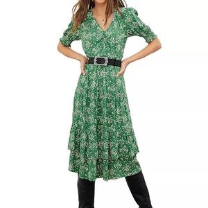 NWT Ba&sh Green Floral Print Vika Dress Size XS US2